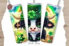 St Patricks Day Cute Highland Cow Tumbler Wrap PNG Product Image 1