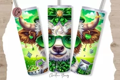 Highland Cow St Patrick's Day Tumbler Wrap PNG | St Patricks Product Image 1
