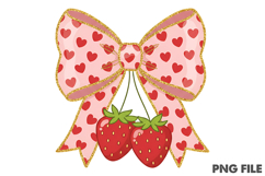 Cute Strawberry &amp; Bow Valentine PNG Product Image 1