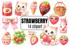 Cute Strawberry Clipart Set - Strawberry Clipart Bundle