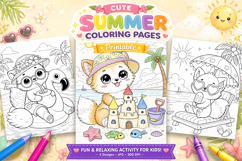Fox illustration, Summer coloring pages for kids Product Image 1
