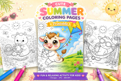 Cute cow summer coloring pages for kids Product Image 1