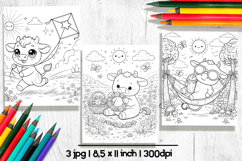 Cute cow summer coloring pages for kids Product Image 2