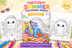 Octopus summer coloring pages for kids Product Image 1