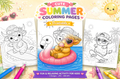 Cute highland cow summer coloring pages for kids Product Image 1