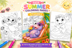 Cute hippo summer coloring pages for kids Product Image 1