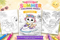 Cute cat summer coloring pages for kids Product Image 1