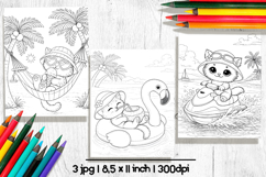 Cute cat summer coloring pages for kids Product Image 2