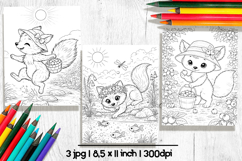 Cute fox summer coloring pages for kids Product Image 2