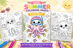 Octopus summer coloring pages for kids Product Image 1