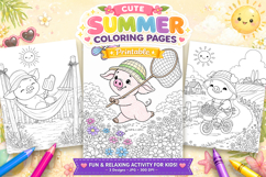 Cute pig summer coloring pages for kids Product Image 1