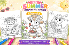 Highland cow summer coloring pages for kids Product Image 1