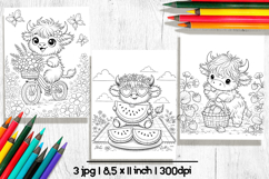 Highland cow summer coloring pages for kids Product Image 2