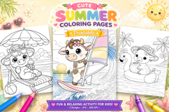 Cute cow summer coloring pages for kids Product Image 1