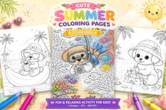 Cute dog summer coloring pages for kids Product Image 1