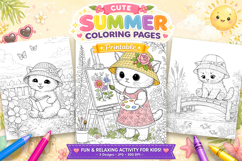Cute cat summer coloring pages for kids Product Image 1