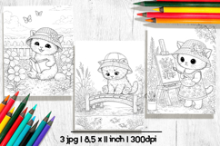 Cute cat summer coloring pages for kids Product Image 2