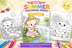 Cute pig summer coloring pages for kids Product Image 1