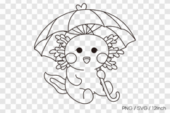 Cute summer axolotl walking with an umbrella line coloring Product Image 1
