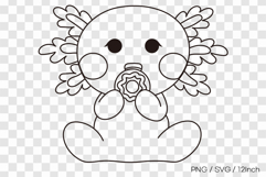 Cute summer axolotl holding a fresh strawberry line art Product Image 1