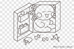 Cute summer axolotl sitting inside open refrigerator line Product Image 1