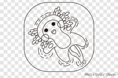 Cute summer axolotl floating on ocean water surface line art Product Image 1