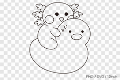 Cute summer axolotl floating on duck tube line art coloring Product Image 1