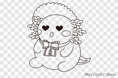 Cute summer axolotl wearing a pretty ribbon line art Product Image 1