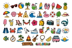Cute Summer Doodle Icons Set | Hand Drawn Tropical Beach Product Image 2