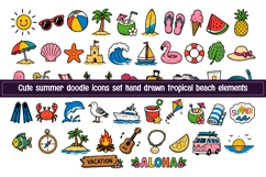 Cute Summer Doodle Icons Set | Hand Drawn Tropical Beach Product Image 1