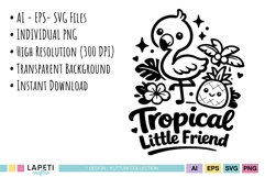 Tropical Little Friend summer graphic for kids shirts.