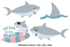 Kids beach vacation shark clipart for stickers and scrapbooking