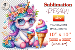 Download this adorable summer unicorn PNG for sublimation! Perfect for T-shirts, mugs, cards, and more. High-quality, pastel colors, and transparent background.