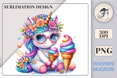 Download this adorable summer unicorn PNG for sublimation! Perfect for T-shirts, mugs, cards, and more. High-quality, pastel colors, and transparent background.