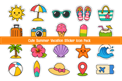 Cute Summer Vacation Sticker Icon Pack | Kawaii Beach Travel Product Image 1