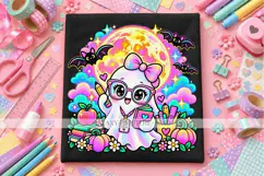 Cute Teacher Ghost PNG with Glasses, Books and Pencil Product Image 2