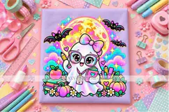 Cute Teacher Ghost PNG with Glasses, Books and Pencil Product Image 3