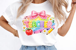 Cute Teacher Rainbow Coquette Bow PNG Product Image 3