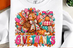 Give Thanks Turkey PNG, Cute Colorful Thanksgiving Bow Pumpk Product Image 2
