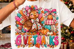 Give Thanks Turkey PNG, Cute Colorful Thanksgiving Bow Pumpk Product Image 3