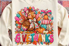 Give Thanks Turkey PNG, Cute Colorful Thanksgiving Bow Pumpk Product Image 4