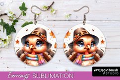 Cute Turkey Round Earrings, Thanksgiving Earring Sublimation Product Image 1