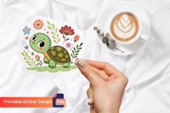 Cute Turtle Flowers Sticker, Flowers Decal, Adorable Turtle Product Image 1