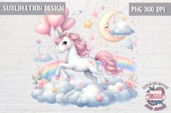 Pink Cute Unicorn Sublimation Design Pastel color Nursery Product Image 1