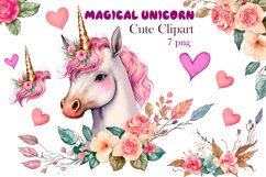 Cute Magical Unicorn clipart, birthday clipart Product Image 1