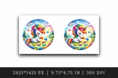 Cute unicorn bright mane solving puzzle in whimsical landscape print 20 oz tumbler skinny mug wrap clipart t-shirt sublimation printable design