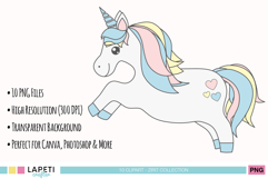 Unicorn castle and rainbow clipart in soft pastel tones
