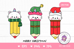 Cute Unicorn cat Christmas Pencil Elf Santa kawaii clipart Product Image 1