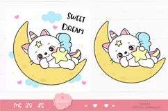 Cat unicorn sleep on moon kawaii clipart baby animals kitten Product Image 2