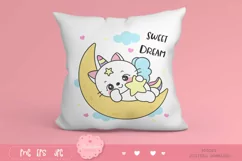 Cat unicorn sleep on moon kawaii clipart baby animals kitten Product Image 3